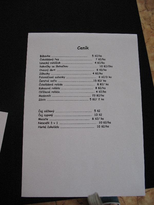 Advik 2008 (Albi): Menu kawiarenki